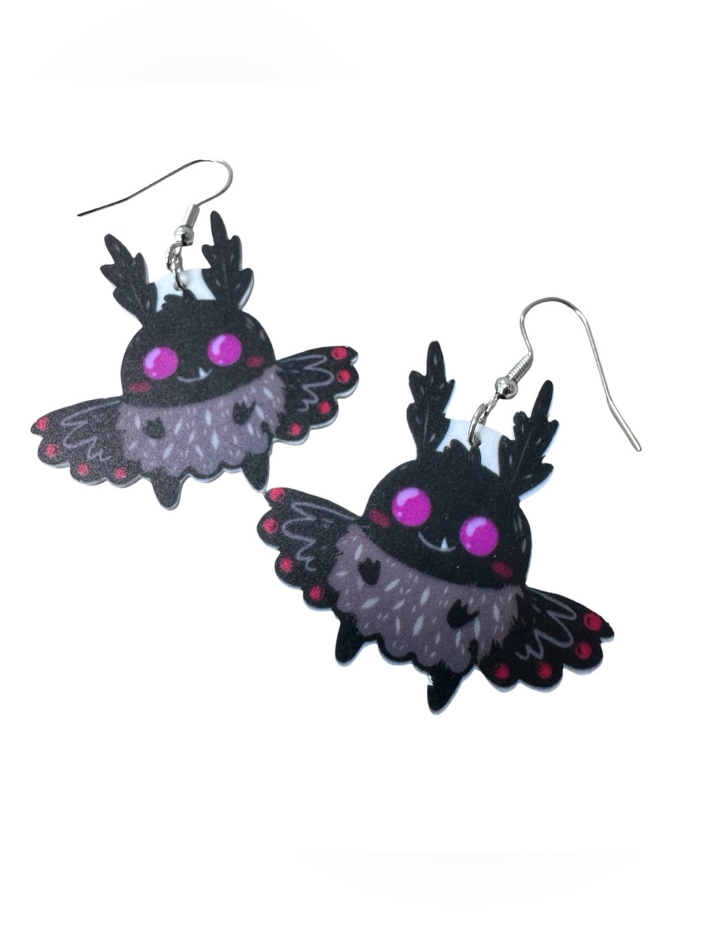 Kawaii Mothman Cryptid Acrylic Earrings Spooky Cute Moth Dangle Jewelry 1.5 Inch